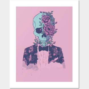 Pink/Blue Floral Skull Man Edit Posters and Art